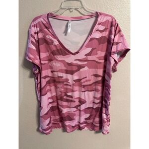 Embrace Life Athleisure Pink Camo V-Neck T-Shirt Top Comfy Casual 2X